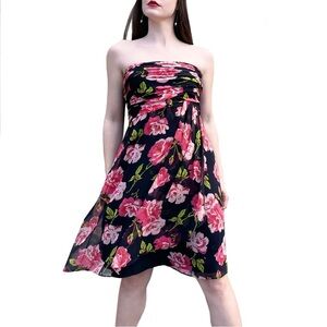 The Limited Rose Floral Strapless Ruched Chiffon Babydoll Mini Dress 12